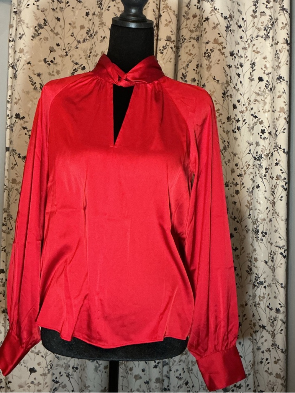 Talbots Red Keyhole Mock-Neck Blouse - Picture 5 of 15
